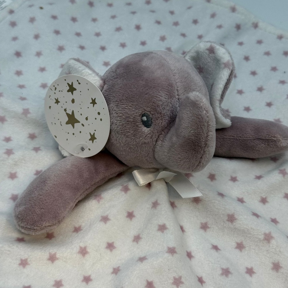 Blankets & Beyond Elephant Lovey Security Blanket Pink Star Mauve Plush NWT